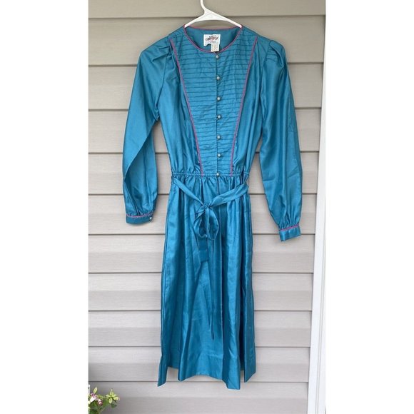 Vintage LANZ ORIGINALS Dress blue cottagecore prairie BOHO hippie festival - Picture 1 of 9